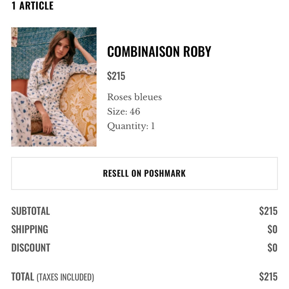 Sezane Roby Jumpsuit Roses Bleues - Size 46 - Picture 6 of 6